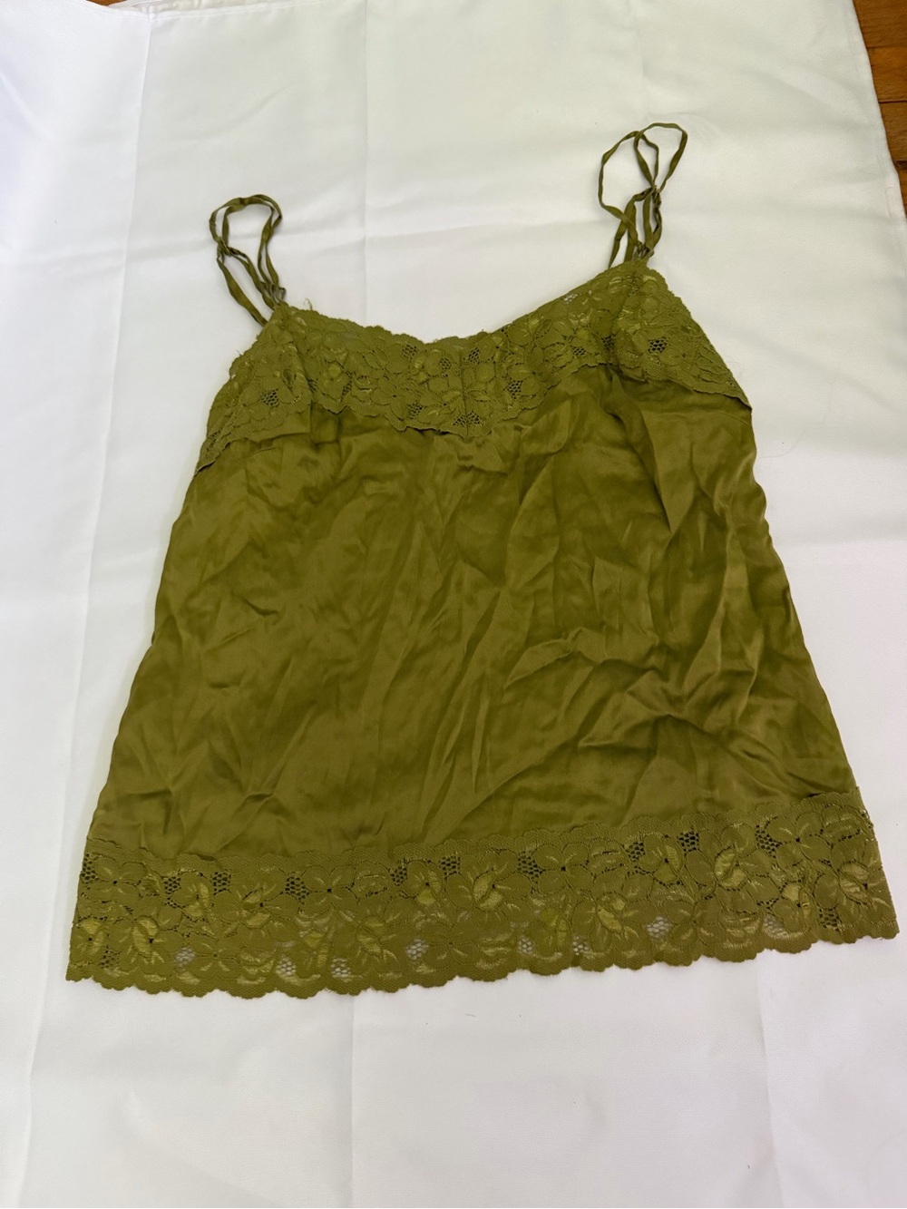 H&M Olive Green Lace-Trim Spaghetti Strap Cami